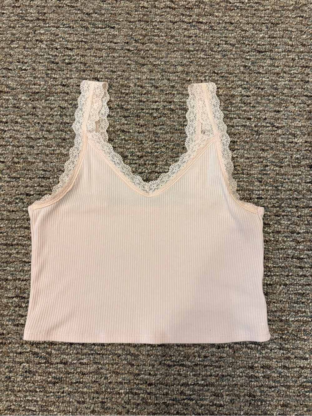 American Eagle Outfitters Lace-Trim Ribbed Tank - Pale Pink